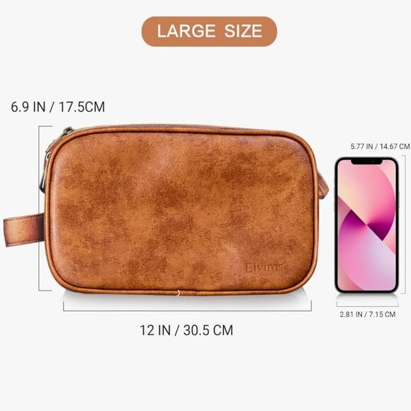 Elviros Toiletry Bag for Men Large Travel Shaving Dopp Kit Organizer PU Leather - Picture 3 of 10